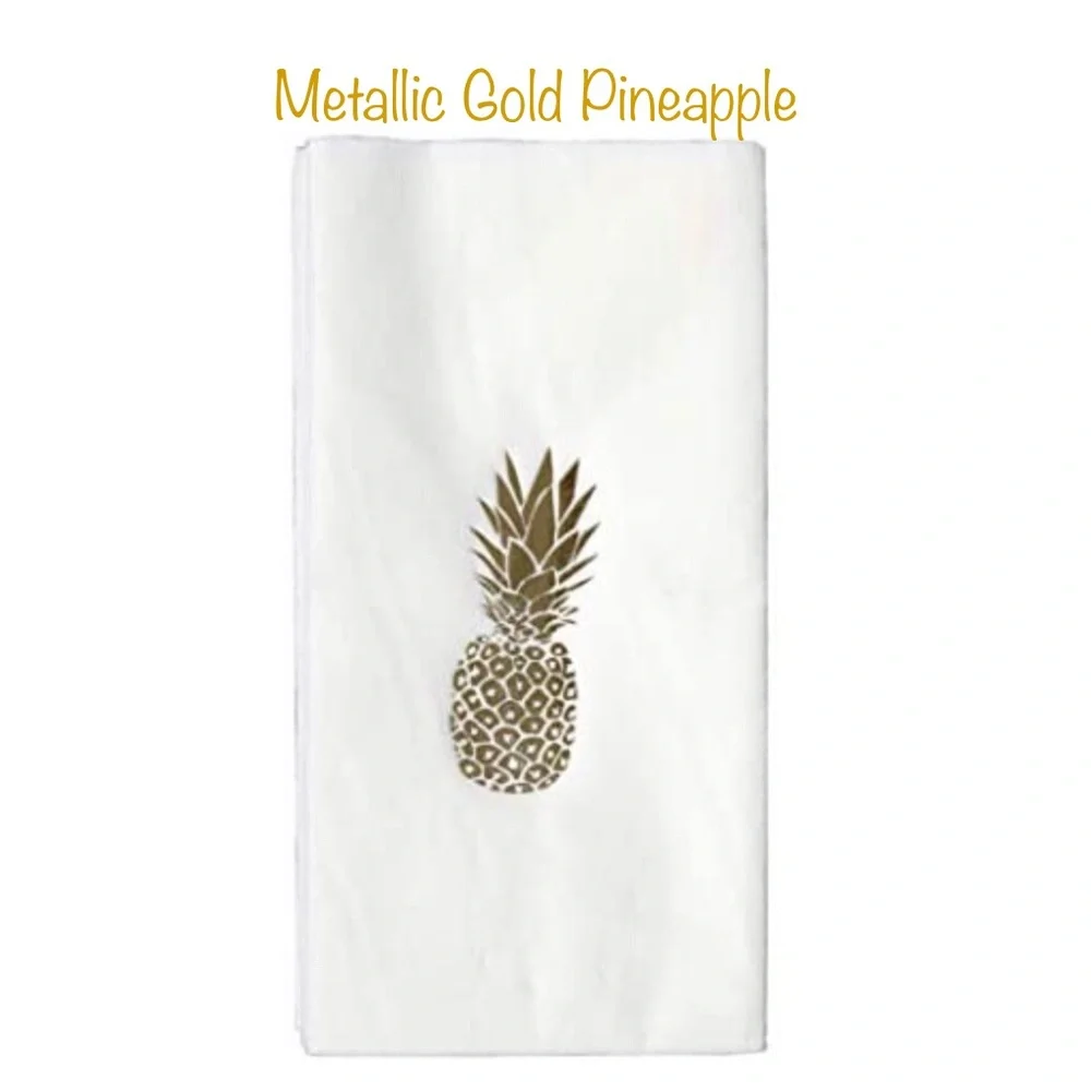 Metallic Guest Towels Dinner Napkins: Choose Flamingo/Pineapple in Gold or Pink
